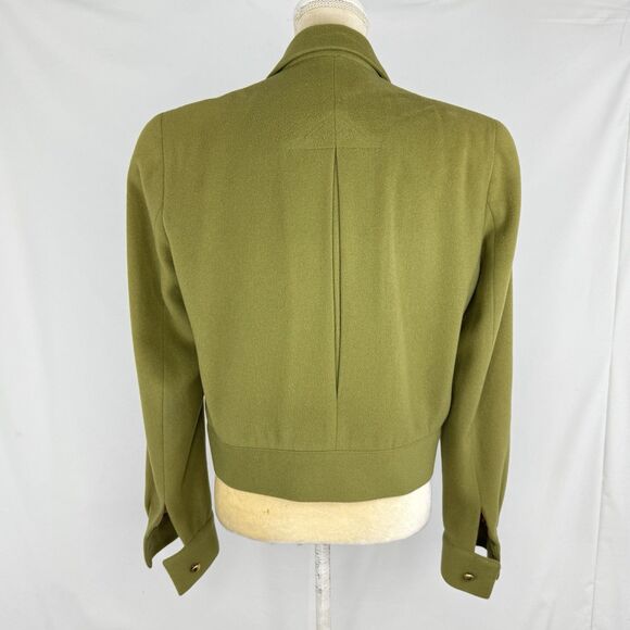 Vintage Olive Green Wool Blend Cropped Jacket Women’s Sz 8 Gold Button Military - Picture 4 of 16